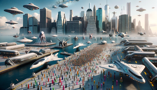 El futuro puerto de Nueva York en 2123: Del río al cosmos. 1
