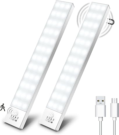 OUILA* LUZ LED MGNÉTICA CON SENSOR MOVIMIENTO 36 LEDs 4 MODOS, ADHESIVA USB RECARGABLE´ LUZ NOCTURNA PARA ESCALERAS, AMARIOS, PASILLO, COCINA, GARAJE. PACK DE 2
